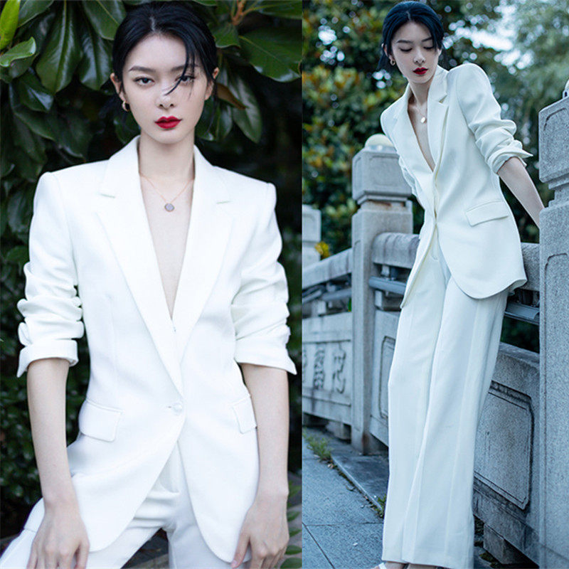 2021新款白色西装套装女春秋高级感秋款职业装正装西服外套阔腿裤
