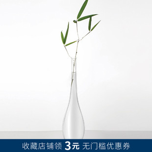 日式玻璃花瓶透明花器中式禅意观音玉净瓶客厅桌面摆件插花器皿