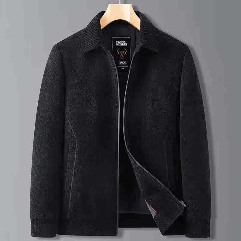 专柜品牌秋冬男士休闲翻领羊毛呢子外套上衣加肥加大码爸爸装毛呢