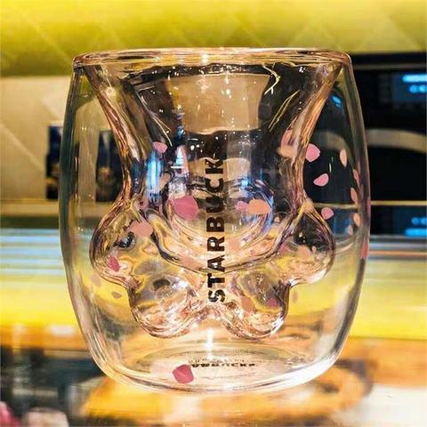 抖音同款樱花限定双层猫掌杯子玻璃杯猫抓杯猫脚杯