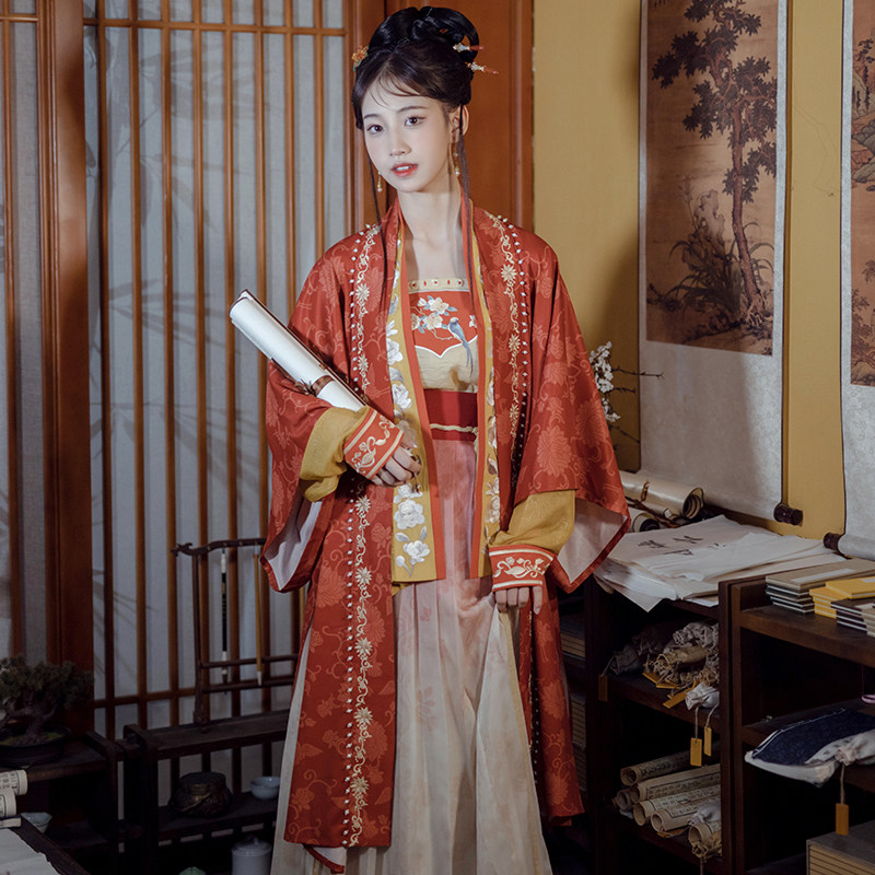 远山乔【红袖添香】宋制飞机袖宽袖褙子一片式齐腰裙原创汉服女