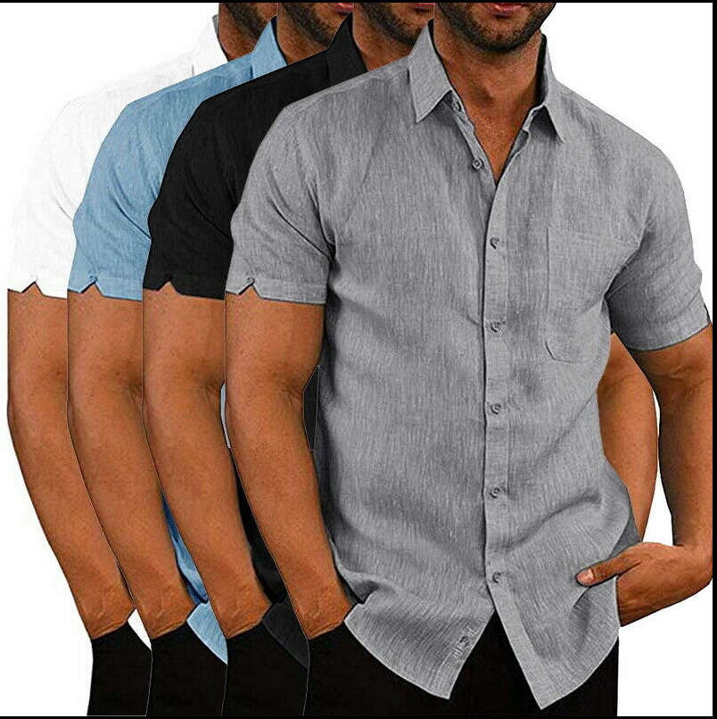 Solid Color Short Sleeve Button Men's Shirt 纯色短袖男士衬衣