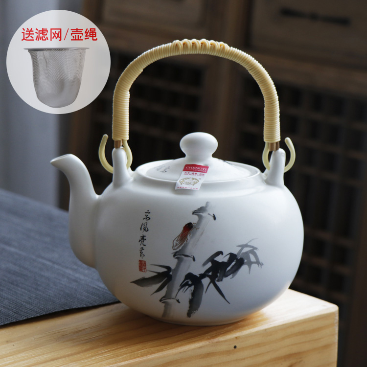 精工高品质 景德镇亚光陶瓷茶壶家用耐热提梁壶泡茶器大容量中式