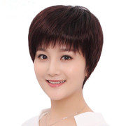Wig female short hair real hair fashion mother middle-aged and elderly short straight hair real hair set natural realistic short curly hair
