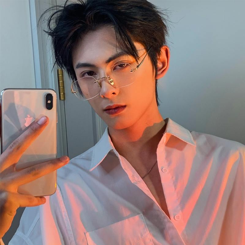 斯文败类眼镜痞帅男潮金丝边平光镜近视镜可配度数金属流线防蓝光