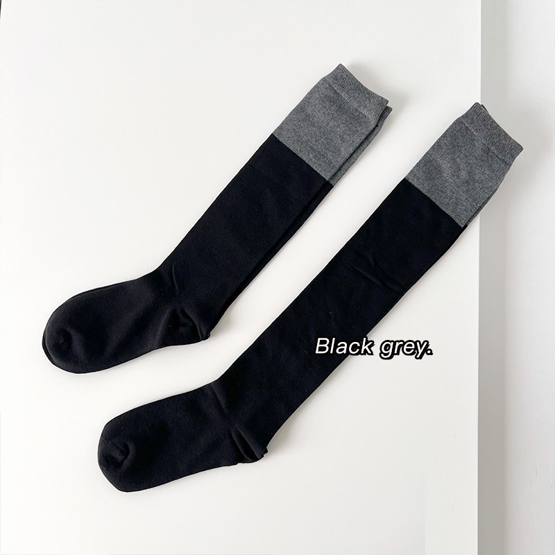 黑灰拼接小腿/过膝袜子女士秋冬中筒百搭纯色jk潮流ins长筒个性