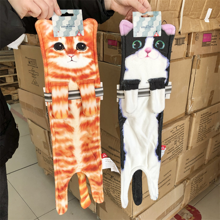 外贸款 创意逼真猫咪可悬挂擦手巾挂式儿童可爱吸水强