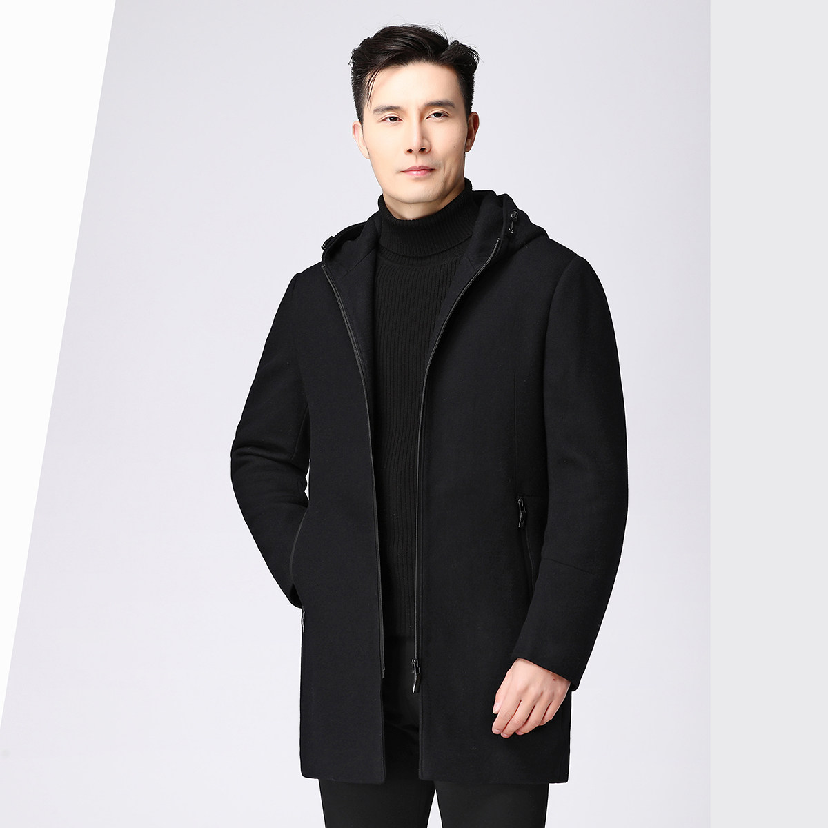 青年男大衣中长款毛呢