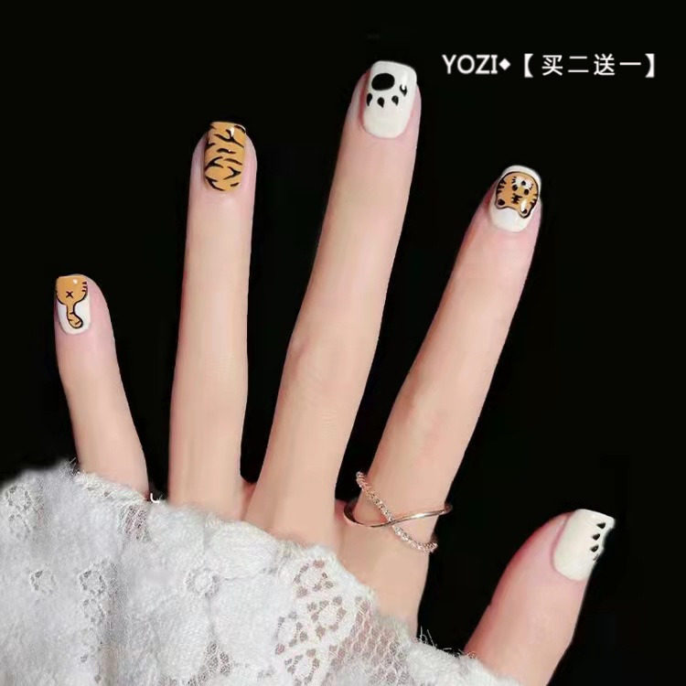 yozi◆【初春老虎】穿戴甲美甲虎年生肖假指甲贴片成品可拆短款