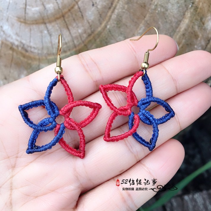绳编五角星耳环纯手工编织少女耳饰可爱耳坠耳夹长款趣味搞怪手作