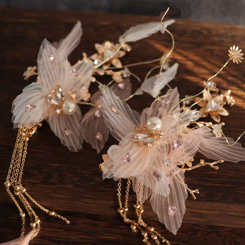 儿童汉服头饰超仙花环女童古风可爱发饰女娃流苏侧边发夹古装配饰