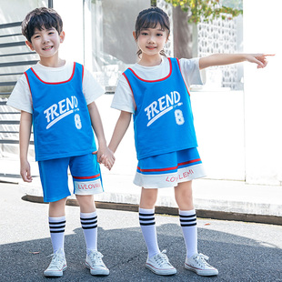 幼儿园园服夏装儿童蓝色短袖运动班服套装小学生夏季校服篮球服