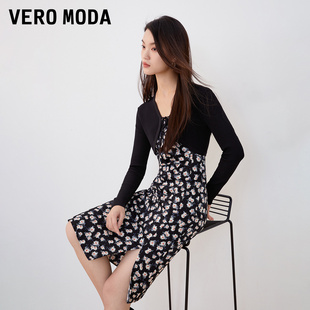 Vero Moda连衣裙针织衫套装2023秋冬新款雪纺吊带短裙长袖针织女