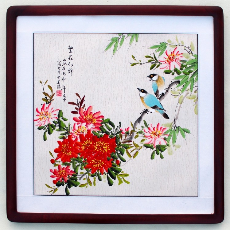 中央美院凌雪手绘花鸟画字画真迹紫藤紫气东来玉兰实木框装饰国画