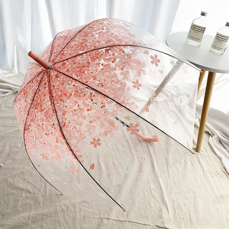 日本樱花伞韩国透明雨伞折叠小学生公主儿童女孩拱形小清新长柄伞