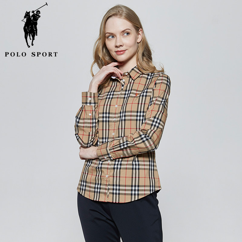 polo sport格子衬衫女春装2022年新款英伦风格子衬衣潮