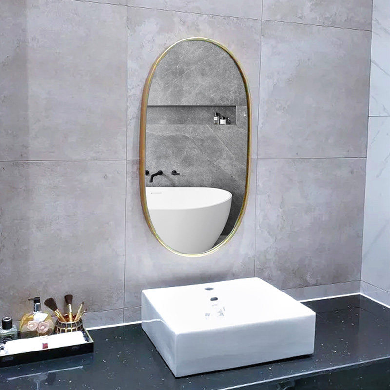 北欧黄铜浴室镜卫浴镜洗手卫生间镜子壁挂穿衣镜圆镜挂镜玄关镜