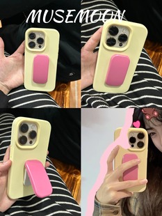 多巴胺●黄粉系列 软糯真液态硅胶iphone15/14promax手机壳韩国POPTOK推拉支架ins纯色高级质感适用苹果13/12