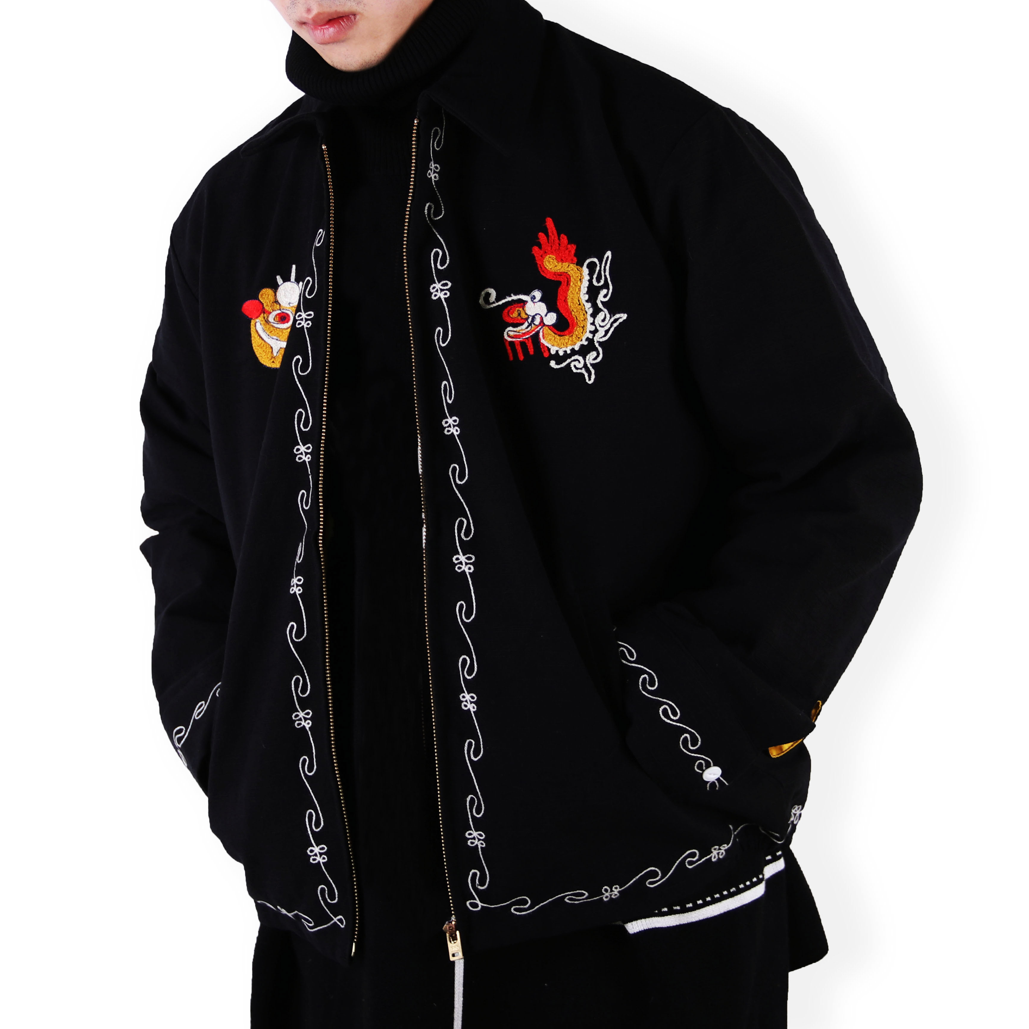 热销日本刺绣外套男_日本tenderloin龙虎短款复古宽松机车夹克绣花