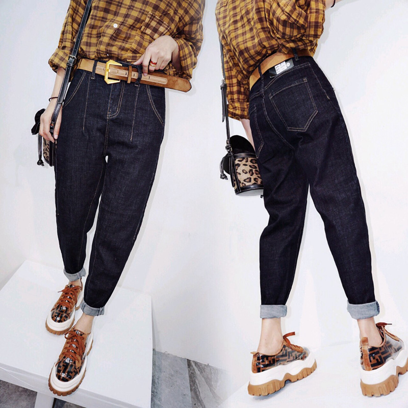 左一韩版新款垮裤哈伦小脚牛仔裤子女秋冬季宽松吊裆大码学生女潮