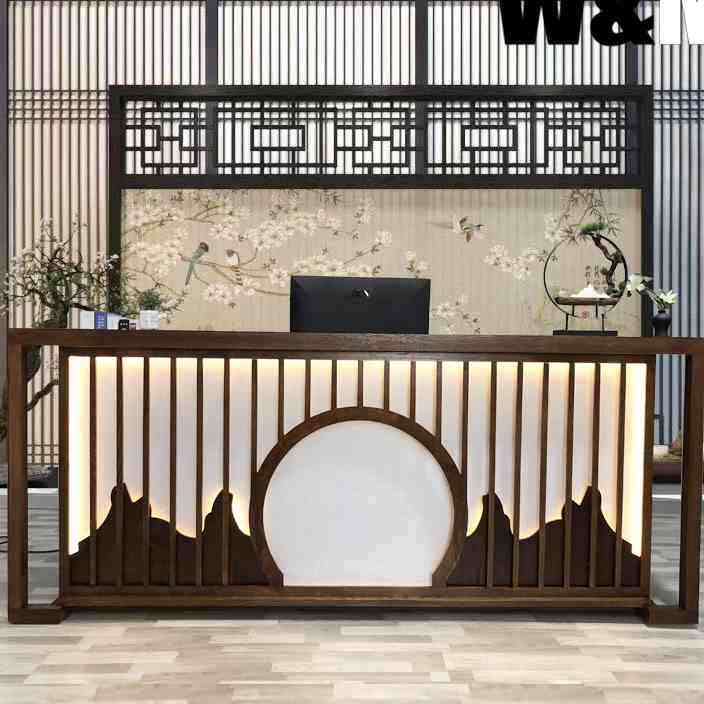 新中式收银台实木吧台仿古中餐厅前台茶楼瑜伽养生馆接待台柜台桌