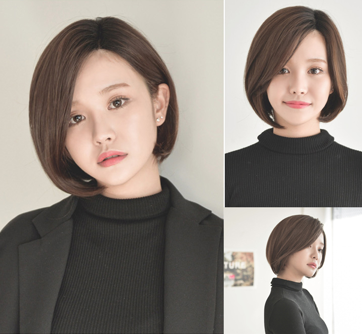 偏分短发女真人发丝递针头皮齐肩内名真发假发套修脸蓬松透气发型
