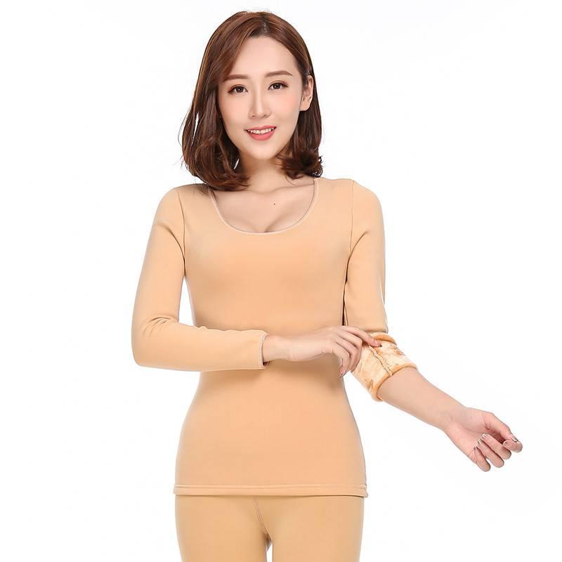 热销肉色保暖内衣女加绒 隐形_加绒加厚肉色打底衫隐形紧身女保暖上衣