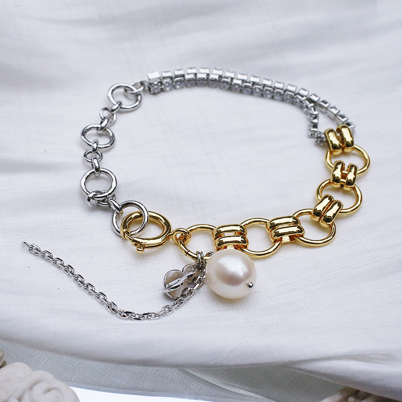 18k包金欧美拼接轻奢珍珠手链男女夏ins小众设计简单大方冷淡风潮