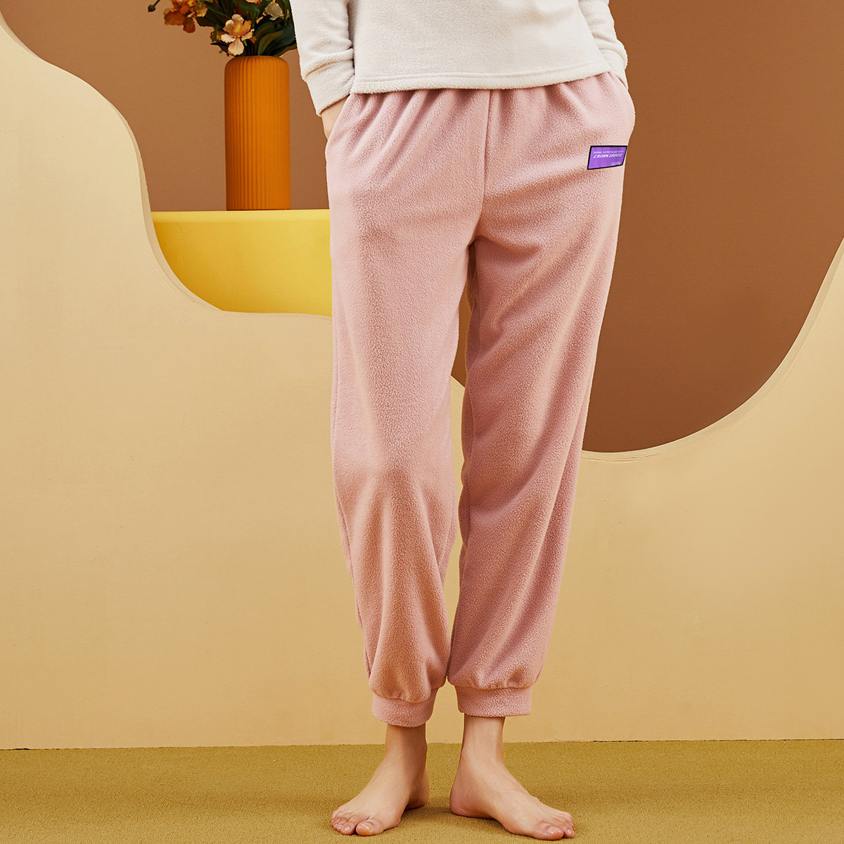 顶呱呱女士摇粒绒睡裤秋冬季加厚家居裤长裤单裤可外穿休闲束脚