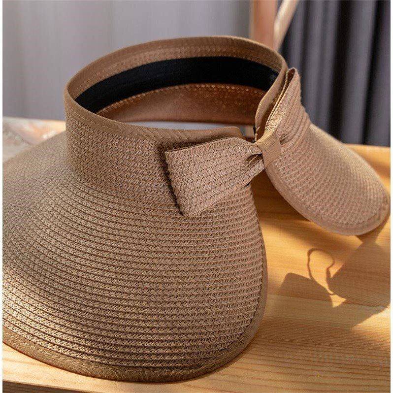 送防风绳草帽女防晒沙滩帽空顶帽夏天帽子女太阳帽卷卷遮阳帽