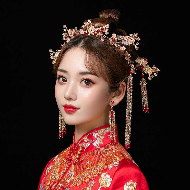 秀和服2021年新款头饰中式新娘秀禾头饰凤冠大气秀禾服红色结