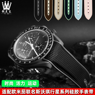 适配OMEGA&SWATCH欧米茄斯沃琪联名行星系列尼龙纹弧口硅胶手表带