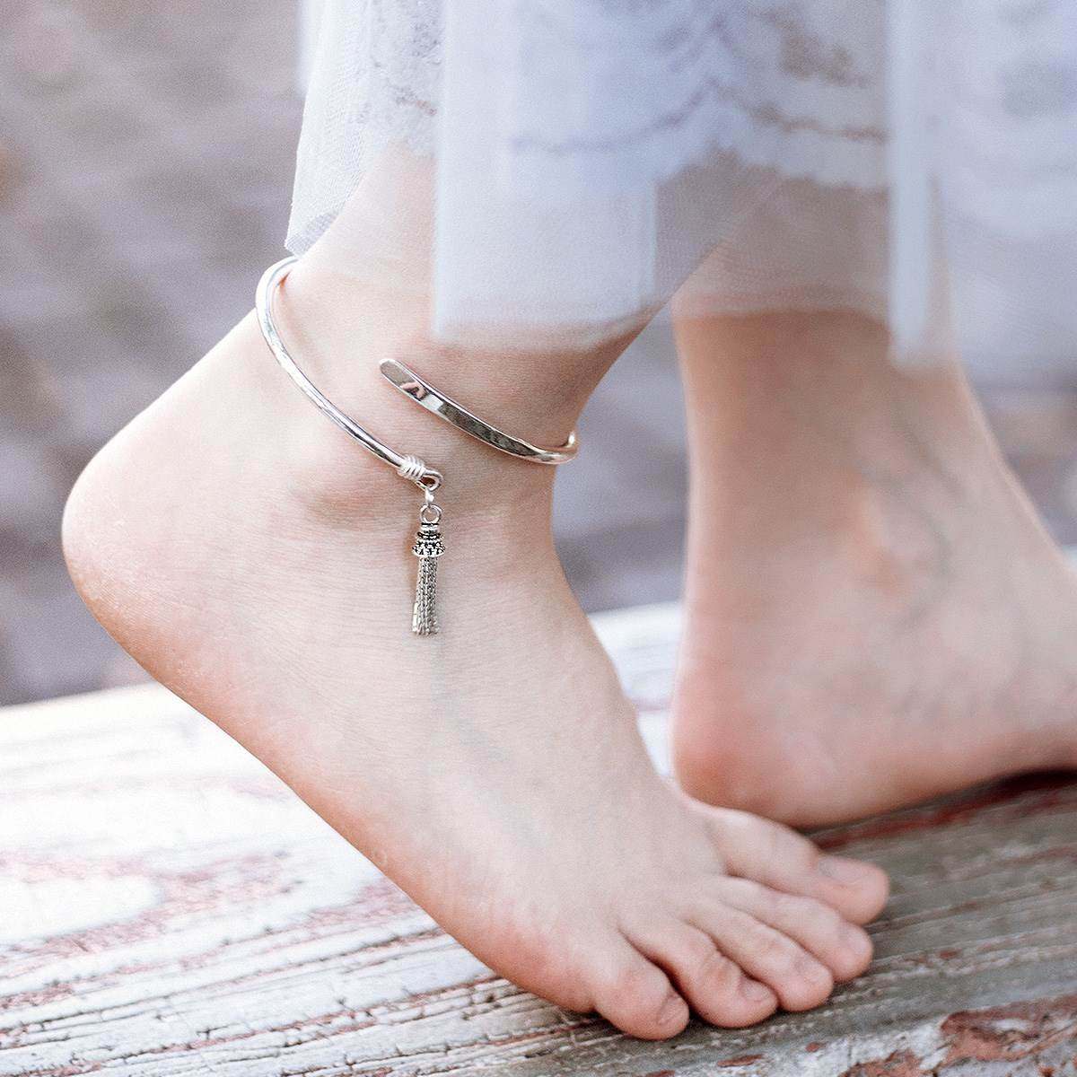 特价银脚链 999_脚镯999足银脚链新款流苏银脚环礼物清新森系学生铃铛