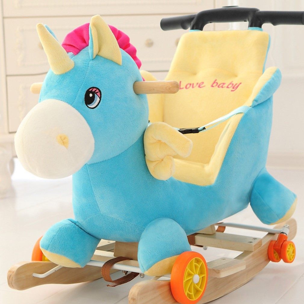 一折婴儿毛绒玩具木马推车