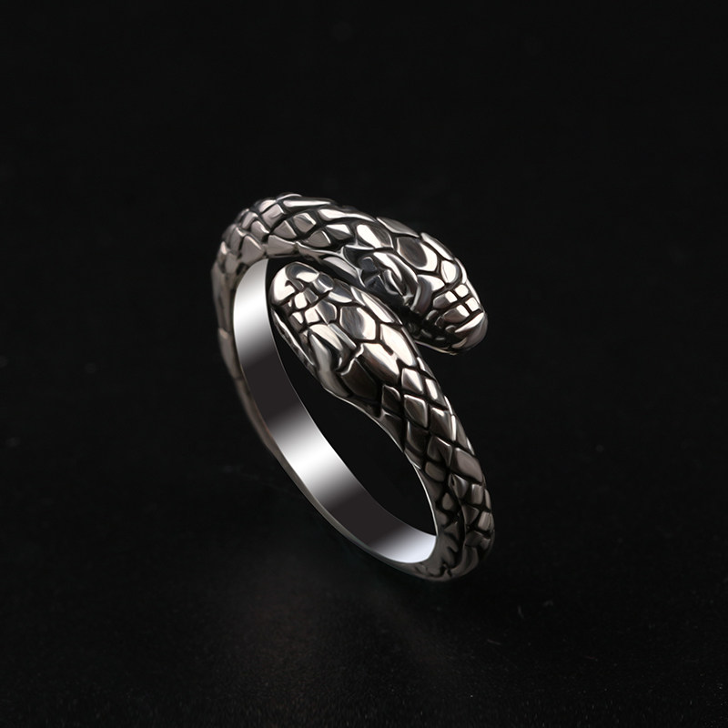 梓君旗舰店的优惠券大全—925银戒指男潮个性复古双头蛇戒指环开口