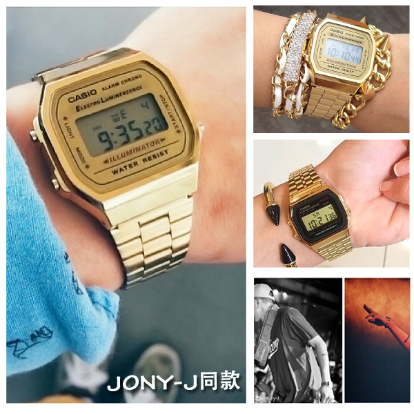 代购 卡西欧情侣表复古潮流jony-j豆芽 tt 同款小金表男女表a168wg-9
