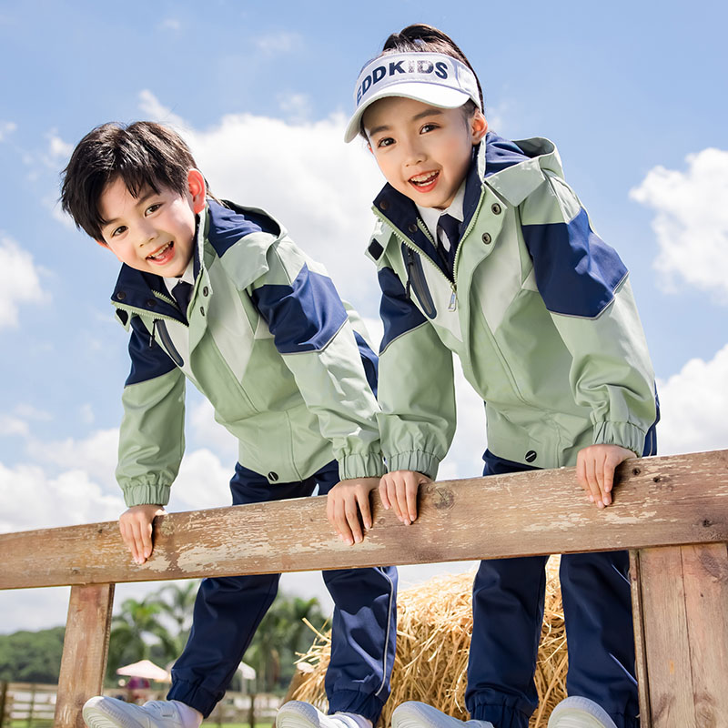 班服小学生校服冲锋衣三件套红色儿童学院风套装秋冬装幼儿园园服