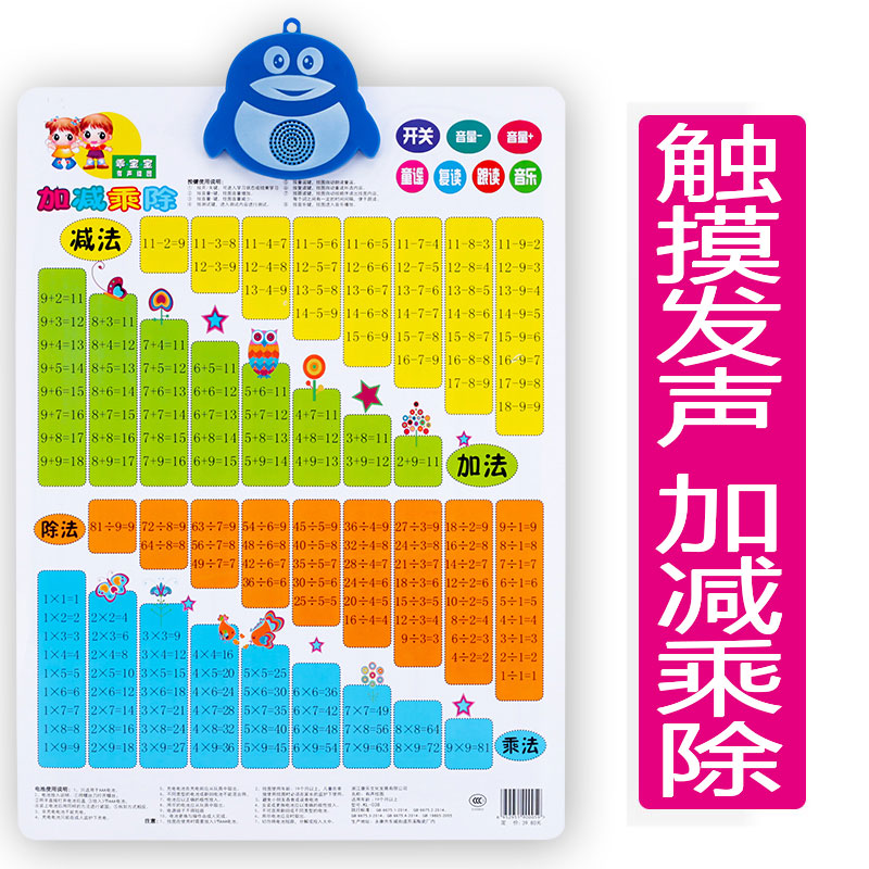 学数学有声挂图加减法计算口诀表发声墙贴幼儿认数字宝宝认字挂图