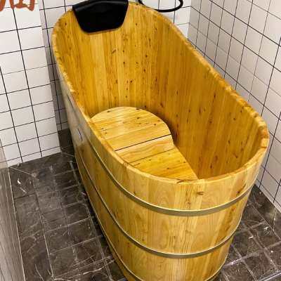 尚田望月沐浴桶成人泡澡木桶椭圆形洗澡木盆1米1长家用浴缸沐浴盆