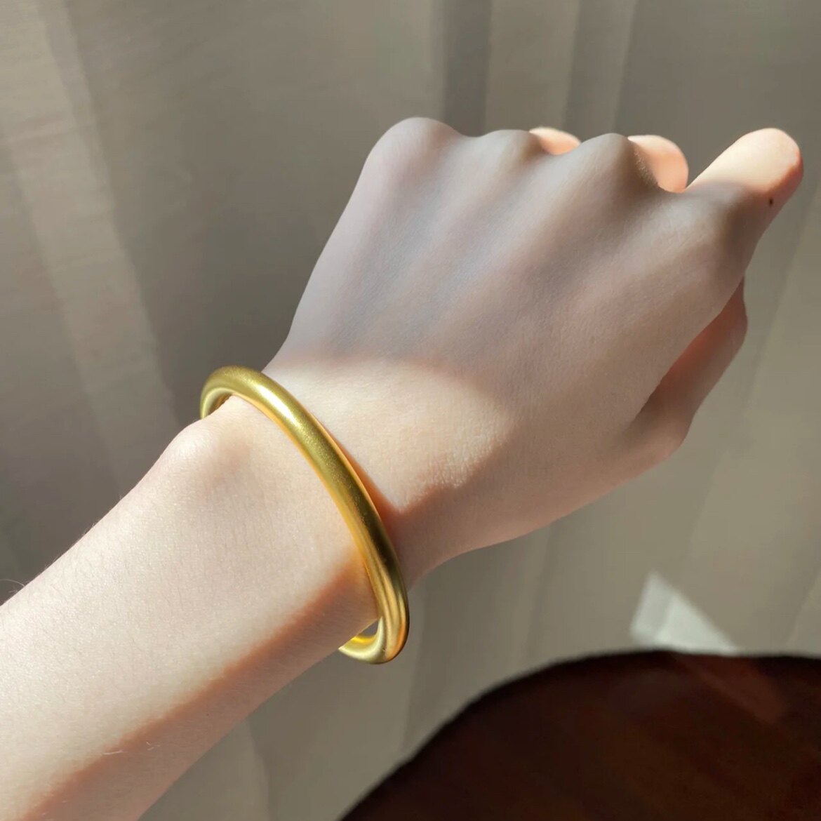 金店同款古法传承手镯女仿黄金磨砂素圈手镯实心沙金简约款经典镯