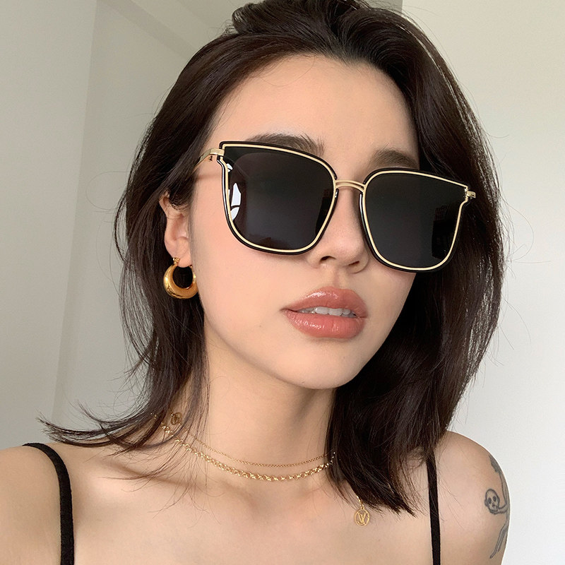 网红复古墨镜女ins大脸显瘦黑色偏光太阳镜防紫外线韩版女士眼镜