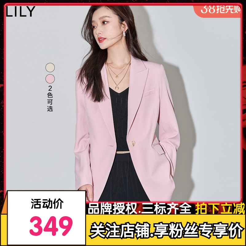 LILY2024春新款女装气质职业通勤款复古纯色一粒扣休闲西装外套女