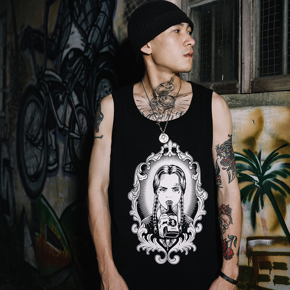 双头燕ekhlas纹身师will奇卡诺花体字美式运动男背心青年潮牌汗衫