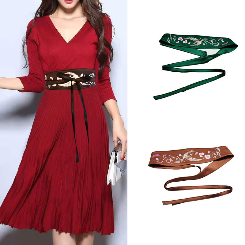 国风汉服腰带宽刺绣双面绣花女士连衣裙大衣毛衣连衣裙子束腰腰封