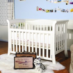 海豚星欧式高档婴儿床实木环保漆白色多功能儿童床宝宝BB床带滚轮
