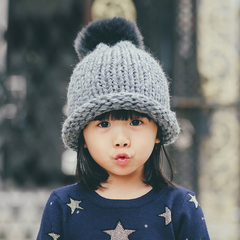 儿童帽子秋冬女童可爱针织帽儿童毛线帽子手工编织韩版潮宝宝帽子