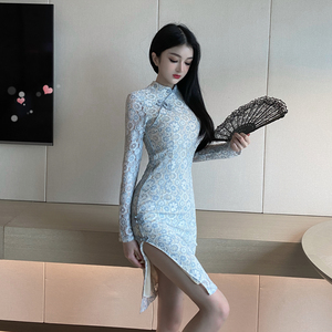 Middle and long fashion dress of daily cheongsam with improved Lace Waist and buttocks
