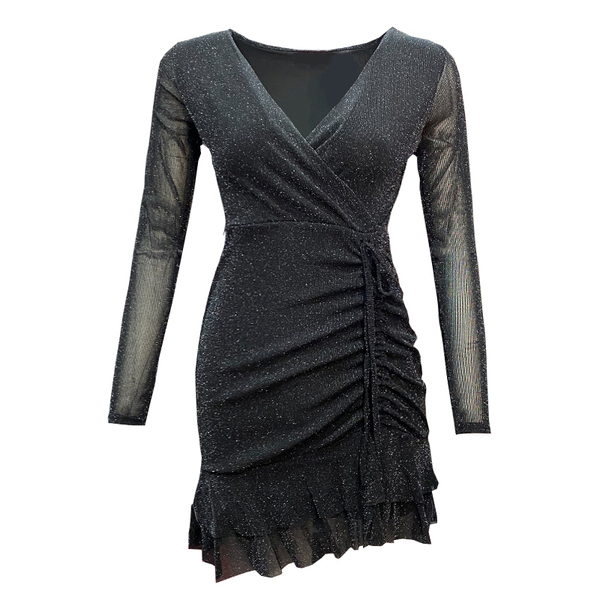 Long sleeve V-neck sexy fashion leopard pattern Ruffle waist dress