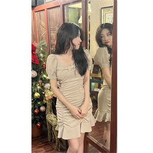 Summer new style Ruffle bubble sleeve square neck fashion age reducing sexy women's dress