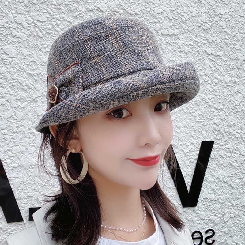 春秋季女帽韩版时尚仿麻女帽盆帽时装帽子遮阳妈妈帽奶奶布帽礼帽